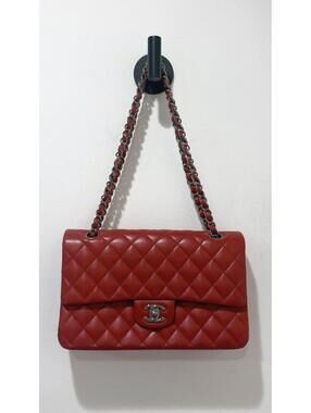 *Authentic* CHANEL - 2014/2015 Medium Classic Lambskin in Red/Silver Tone Metal